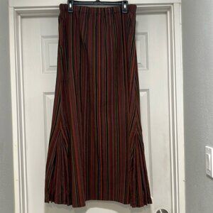 FLAX brand multicolored striped skirt, size Large. Has pockets & side pleating.